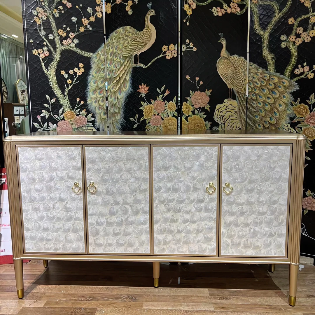 贝壳美式轻奢简约四门鞋柜客厅门厅欧式玄关