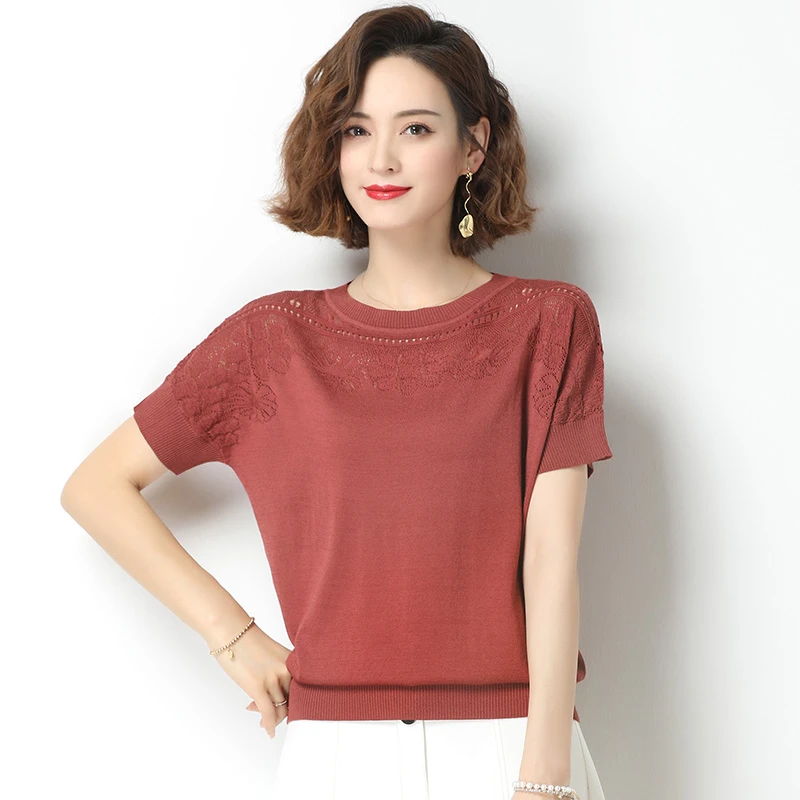 允山黛2025夏季百搭显瘦圆领短袖T恤衫女新款洋气时尚薄款蝙蝠衫