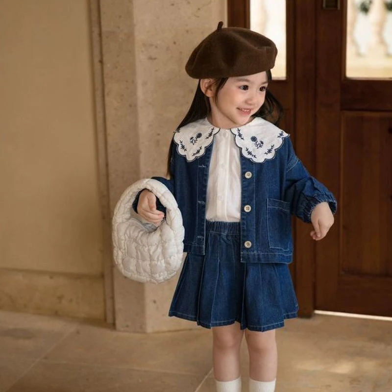 A277新款秋季女童森系绣花牛仔裙女孩时尚韩版秋装牛仔裙两件套潮