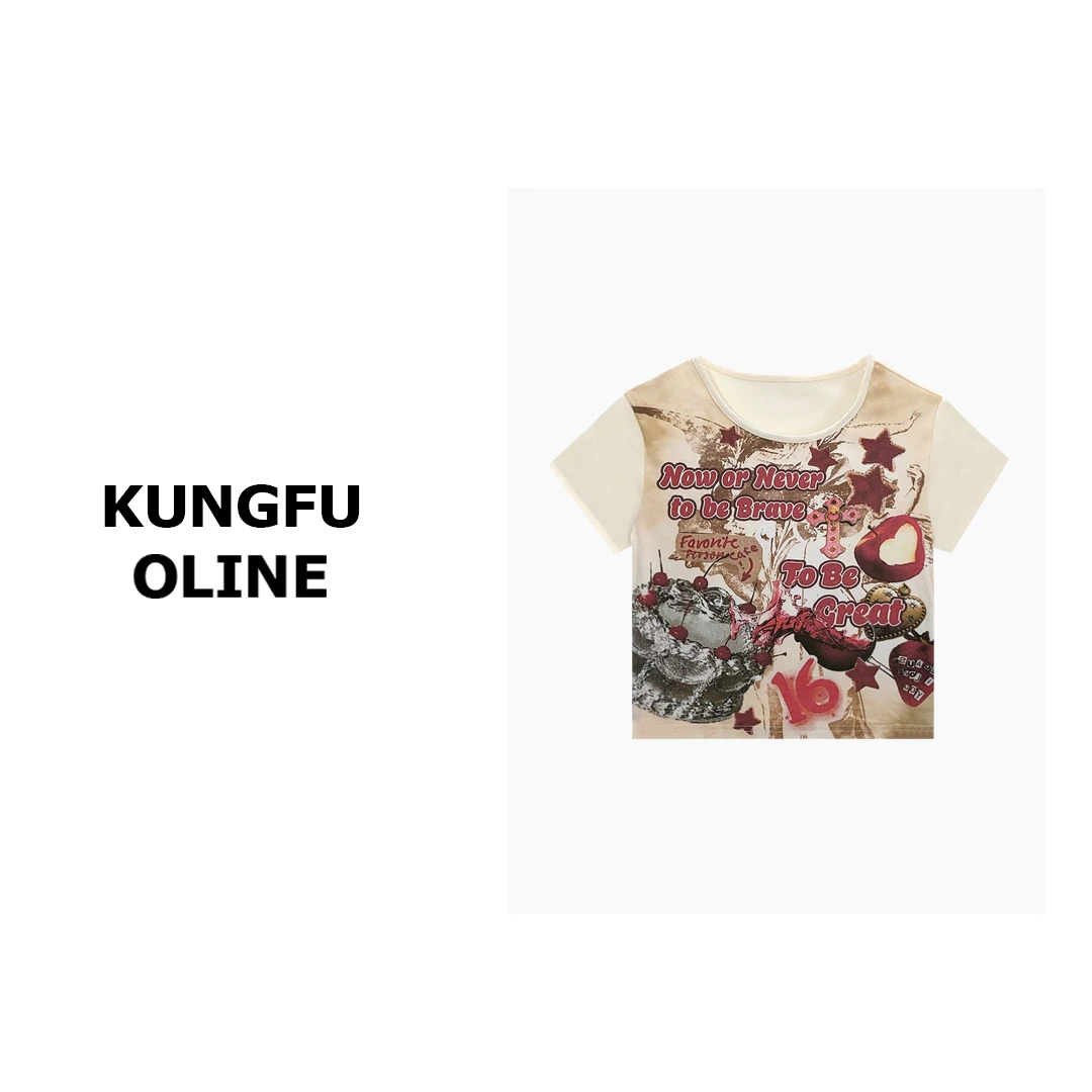 【小妖】T5829新款甜酷风修身短袖T恤显瘦百搭上衣女