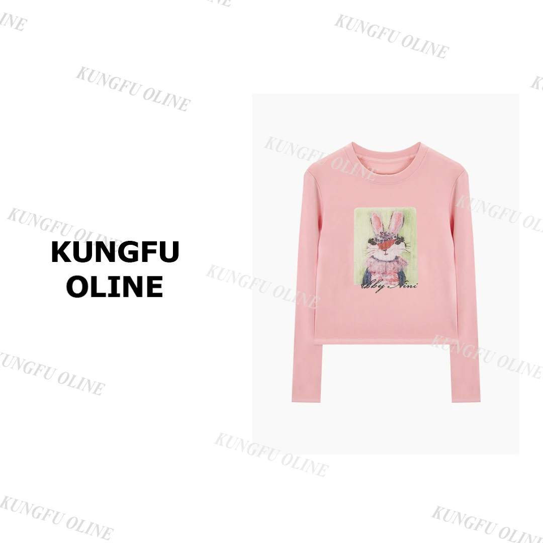 【多多专属】CT7377兔子图案磨毛加厚长袖打底时尚百搭T恤女