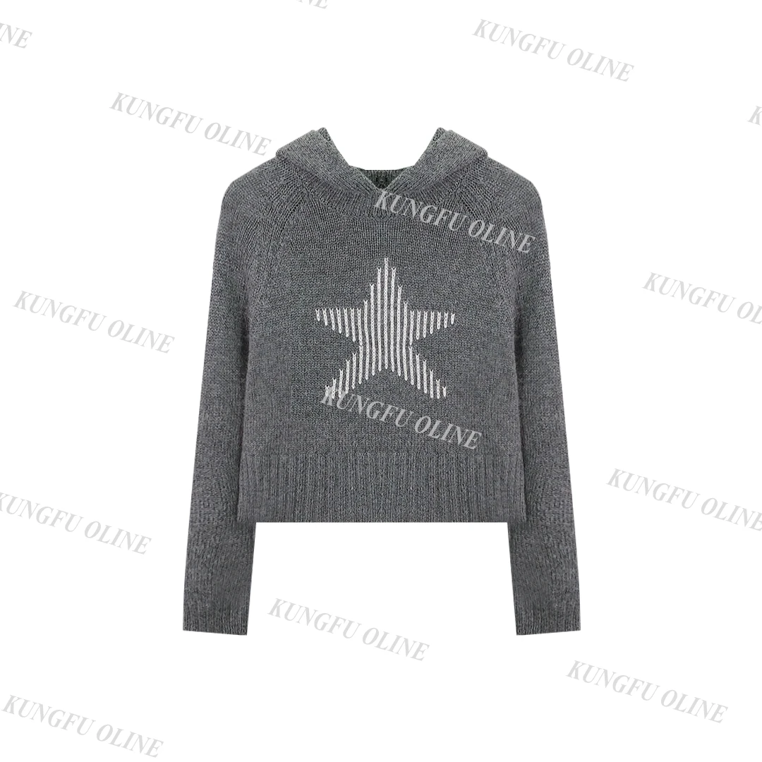 【多多专属】五角星连帽设计红人上新针织衫女秋冬高级毛衣MY6754