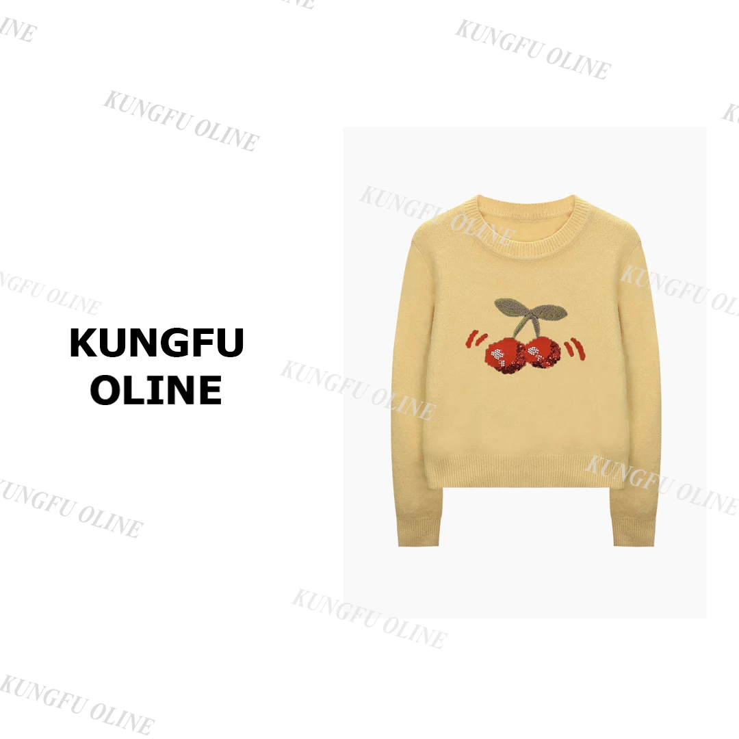 【巧珍品质】樱桃图案毛衣女时尚秋冬套头毛针织衫上衣MY7125