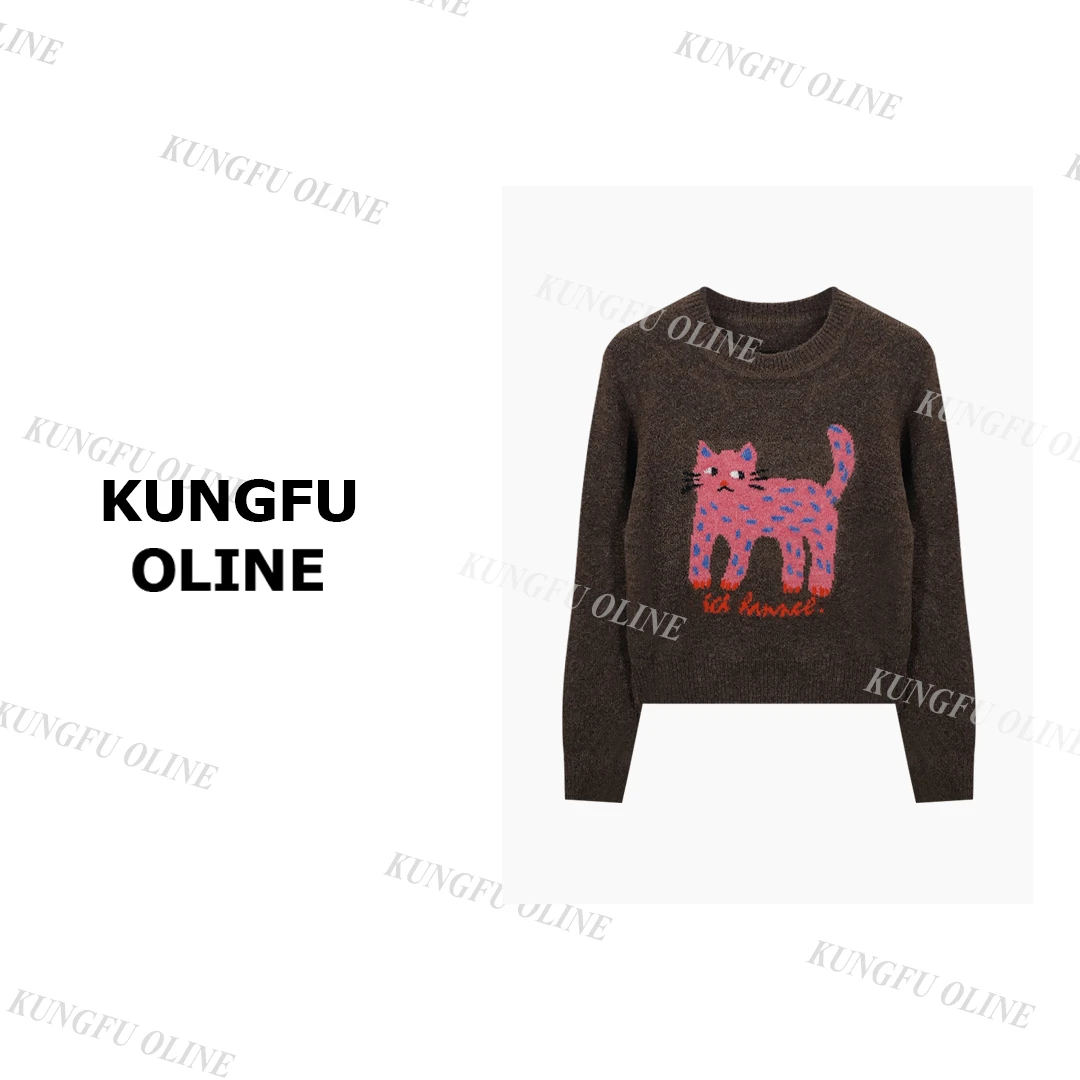 【黄满满】MY6275斑点猫新款百搭休闲针织可爱女生复古毛衣