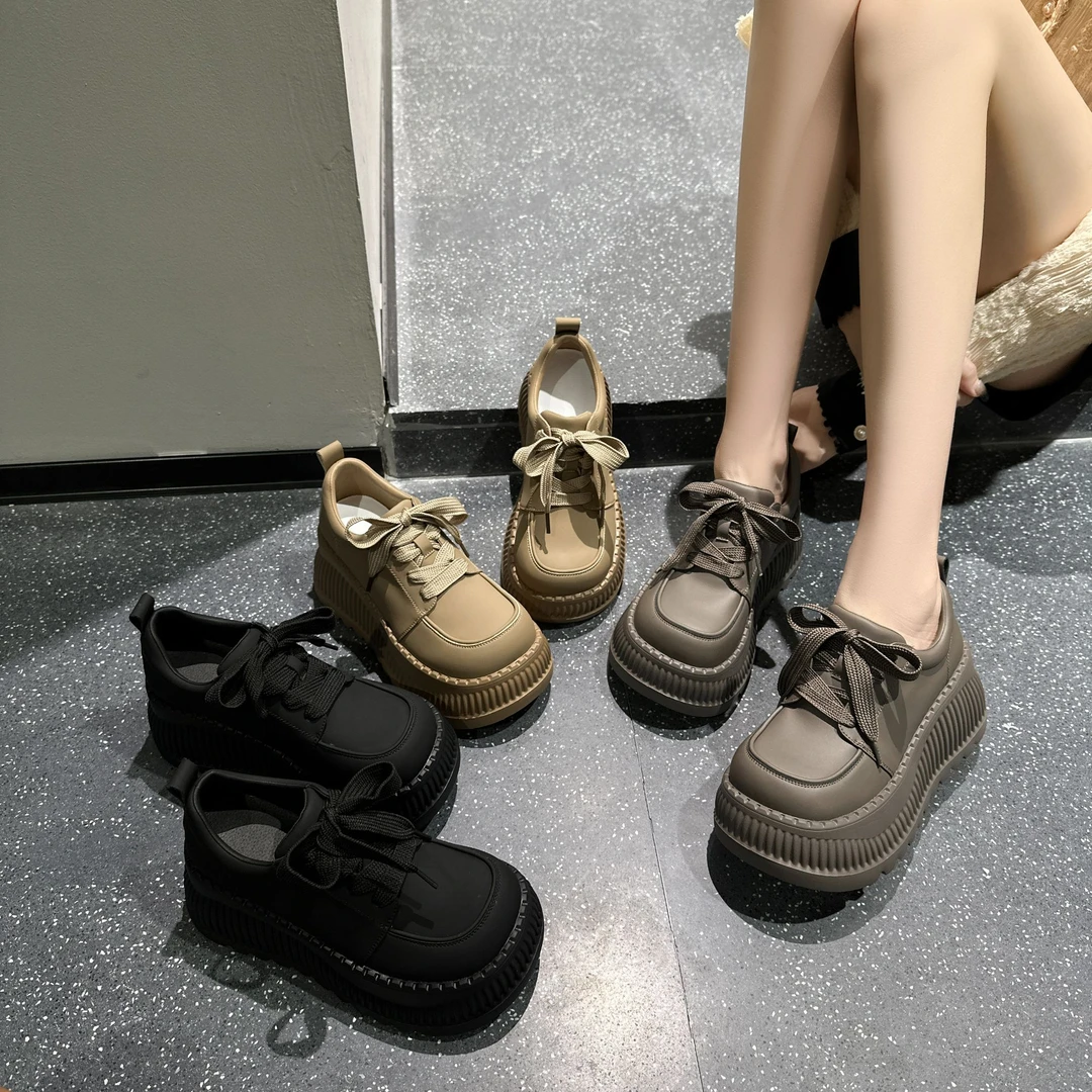 增高8CM2024秋季新款女鞋时尚百搭厚底小个子休闲乐福鞋8305-1