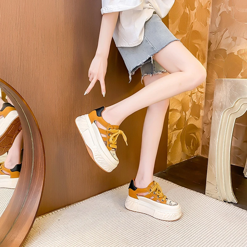 网红时尚百搭夏季透气厚底小白鞋新款镂空洞洞女鞋9611-3