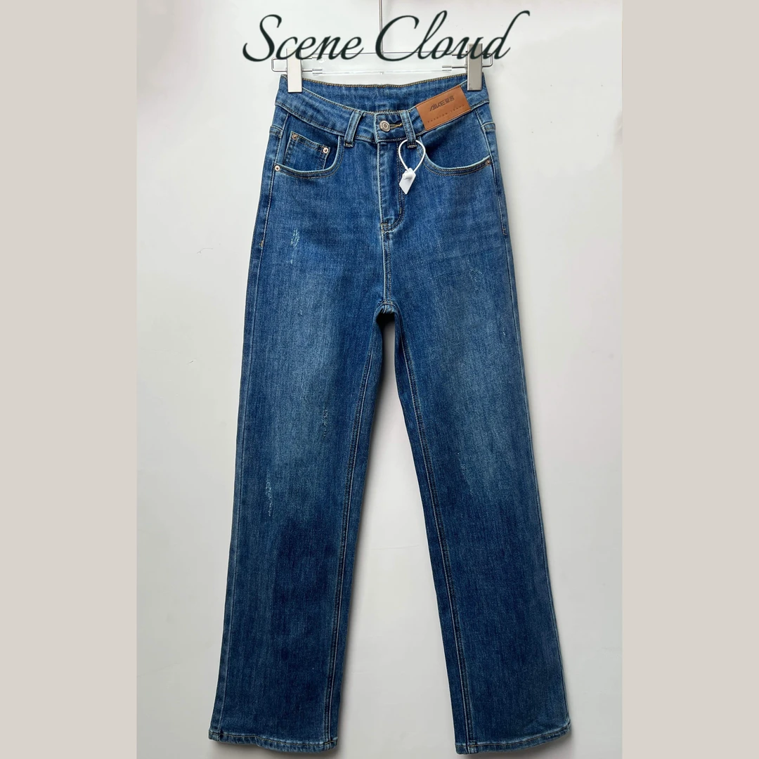【Scene Cloud】直筒裤小个子高腰水洗磨破设计百搭休闲66003
