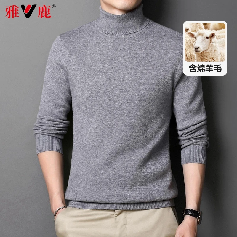 雅鹿针织衫男冬季中年男士纯色翻领商务中年男装上衣百搭毛衣打底