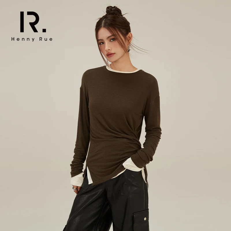 HENNYRUE亨尼露 秋冬女士绵羊毛混纺长袖打底衫时尚休闲百搭舒适