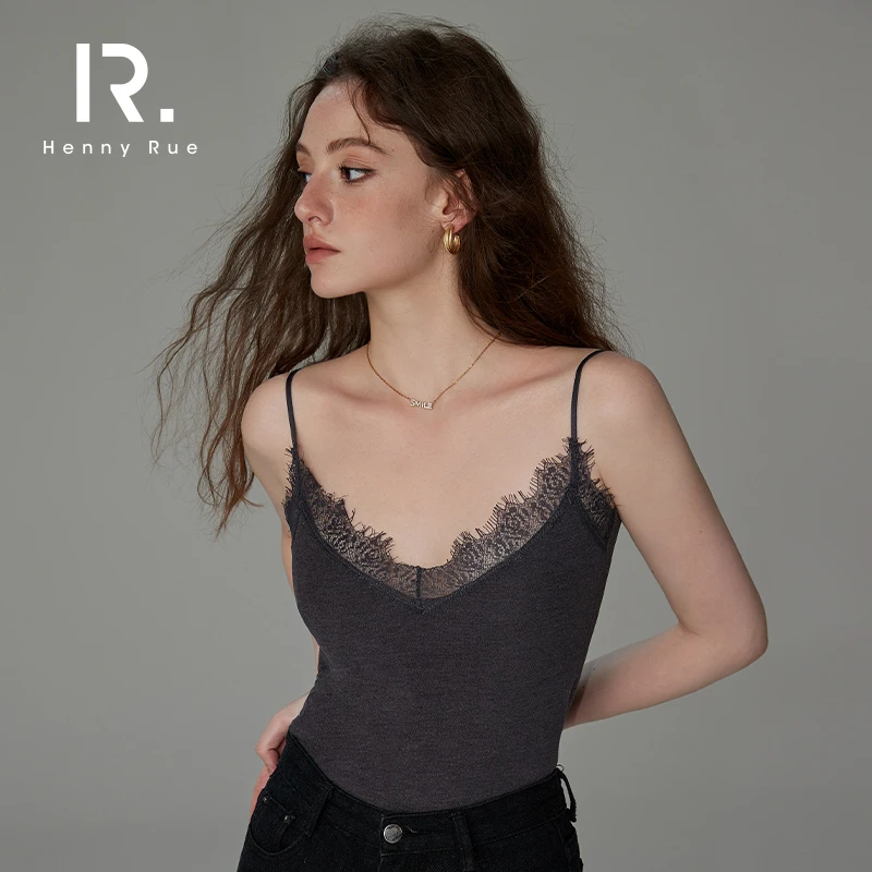 HennyRue亨尼露 秋冬女士美雅碧糯叽叽蕾丝吊带打底百搭22170