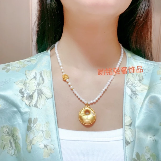 合金吊坠 合金项链【水滴锆石莲花配贝珠莲花链】