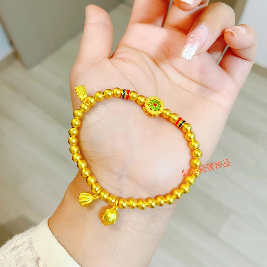 铜合金手链 合金珐琅手链饰品串珠轻奢珐琅彩宝相花高精工手链