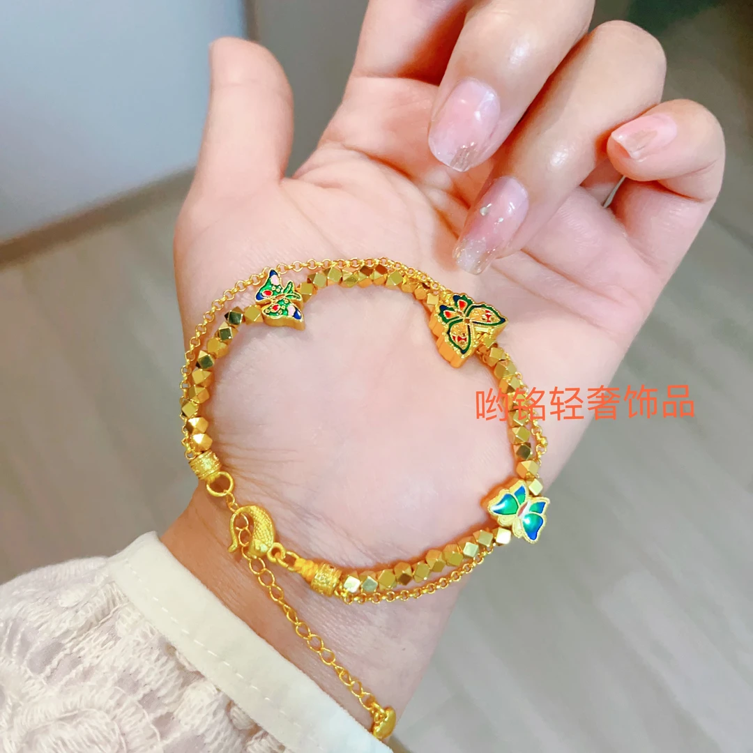 铜合金珐琅手链 合金珐琅手链 珐琅彩蹦迪珠蝴蝶手链