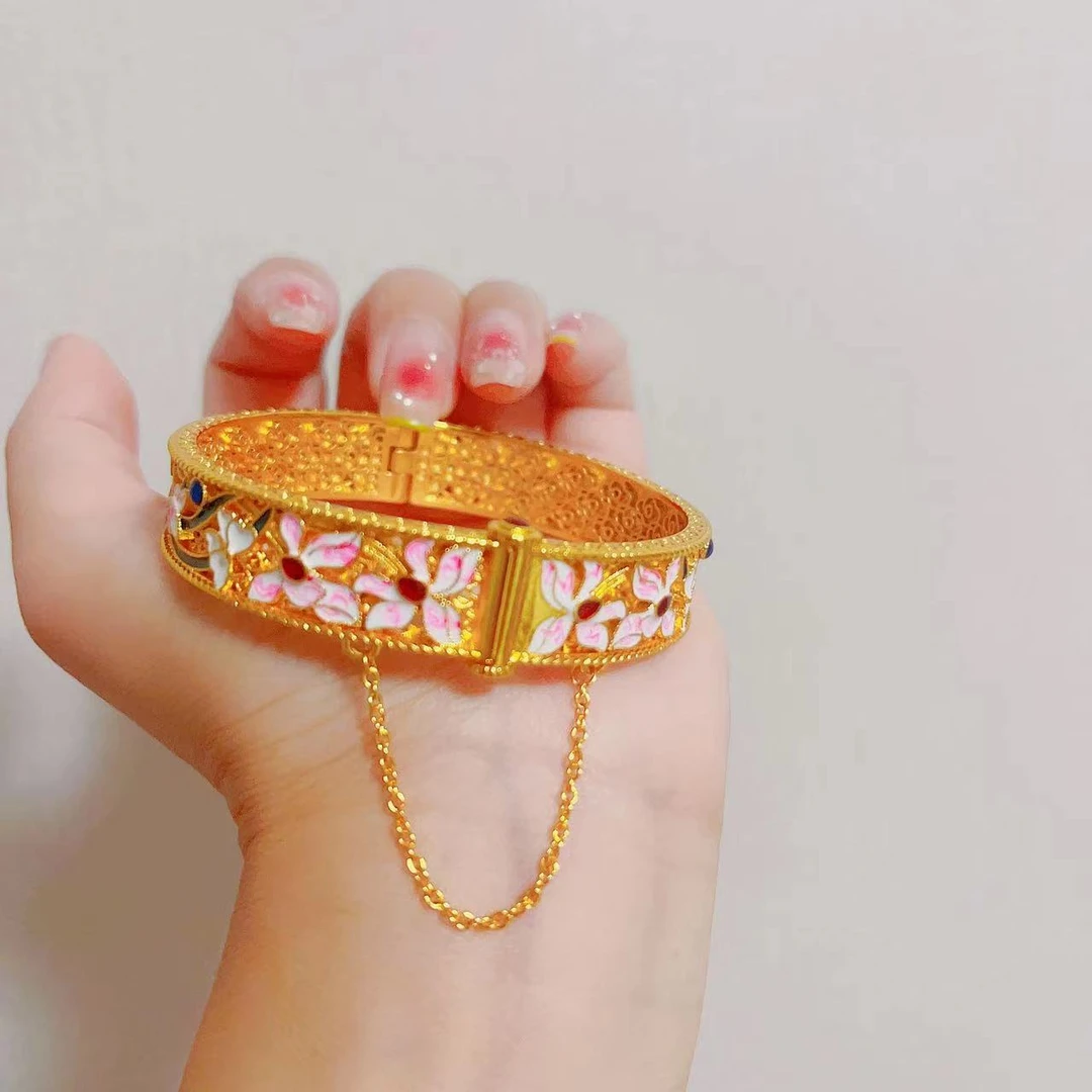 合金珐琅手镯 合金手镯【粉色金枝玉叶卡扣手镯】