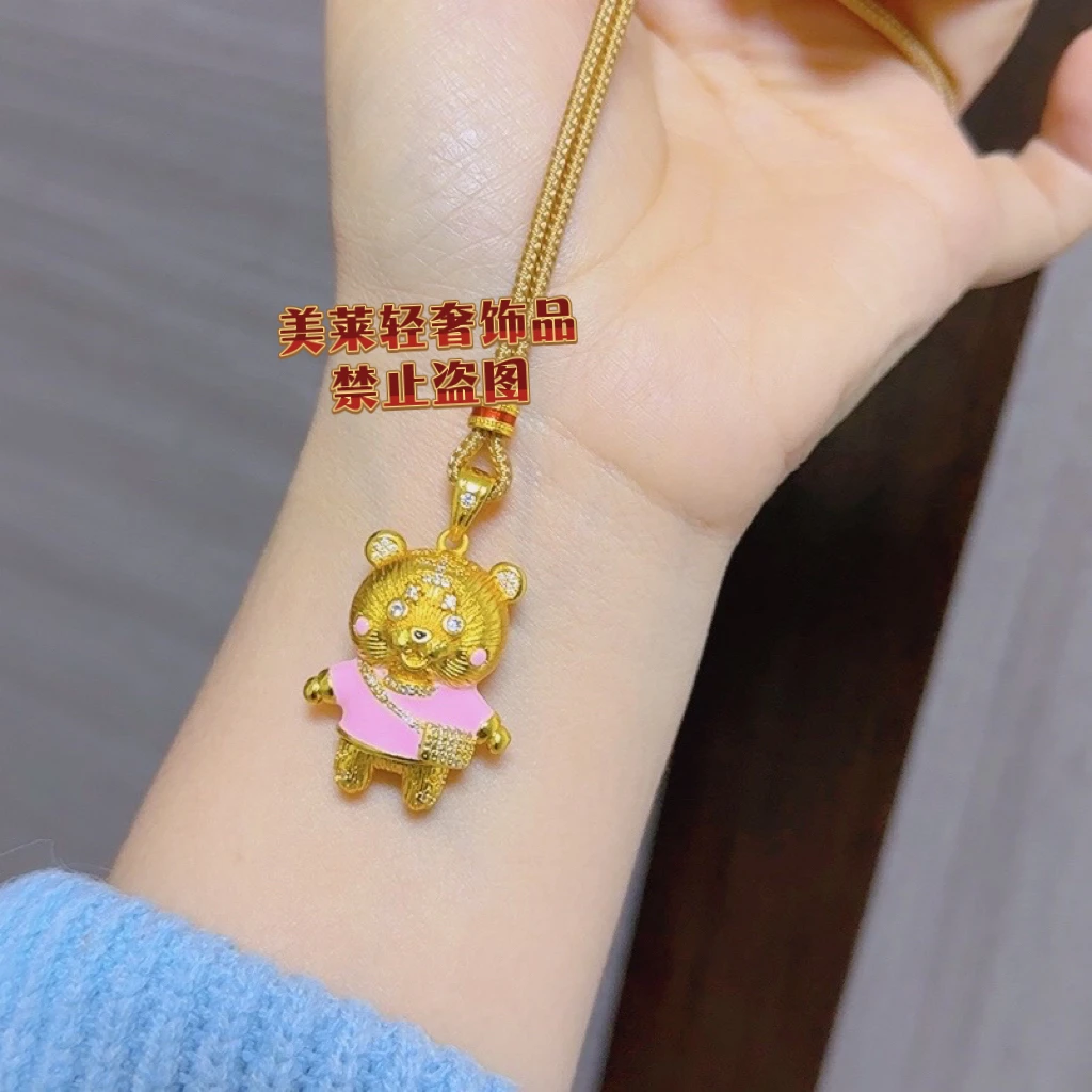 合金布艺项链 粉色小熊熊配美拉德配饰锁骨链饰品小众可爱金色