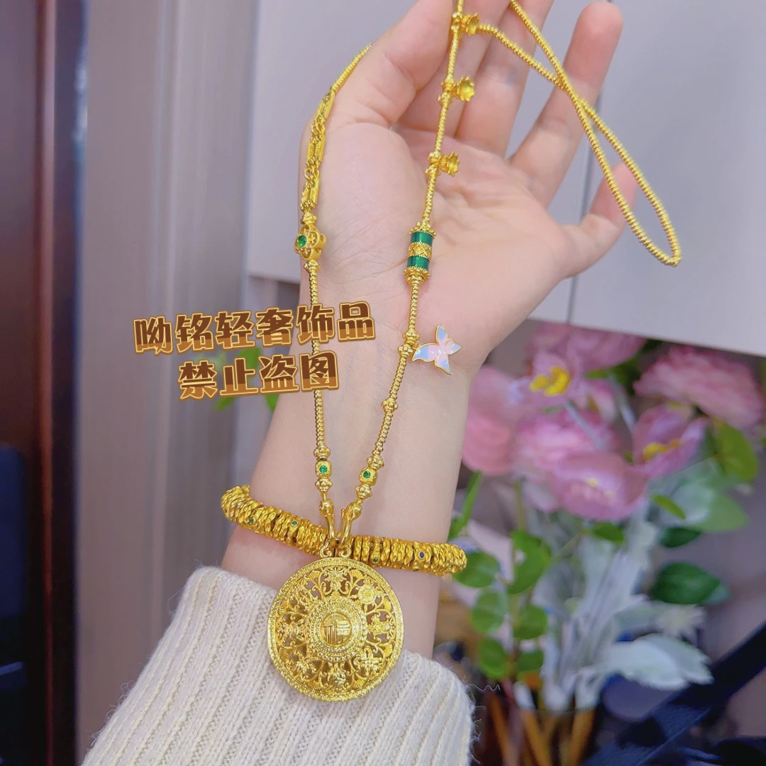 合金珐琅项链 小众饰品（绿桶珠手工链）原创设计项链金色毛衣链