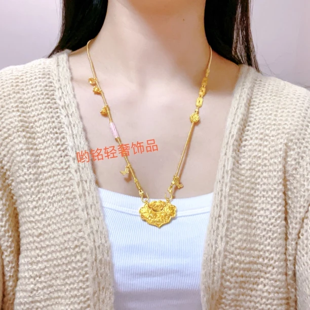 合金吊坠 合金项链 【粉色桶珠手工链配锦鲤锁】高精工