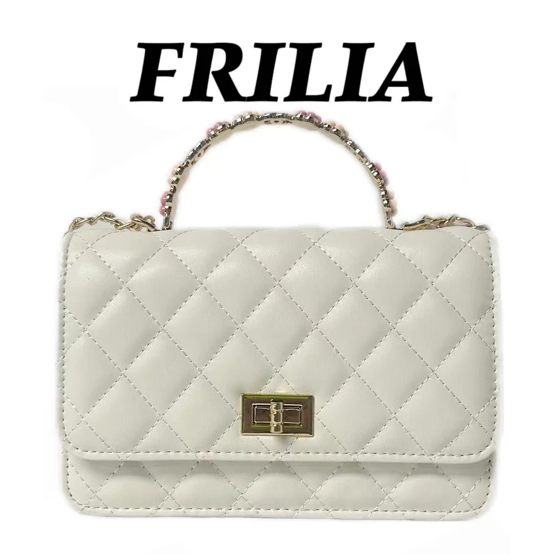 FRILIA2024新款时尚百搭小众手柄菱格条单肩斜挎手提小包6807-1