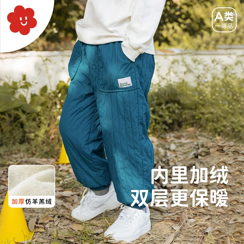 「加厚仿羊羔绒」女童裤子冬装新款男童加绒儿童长裤