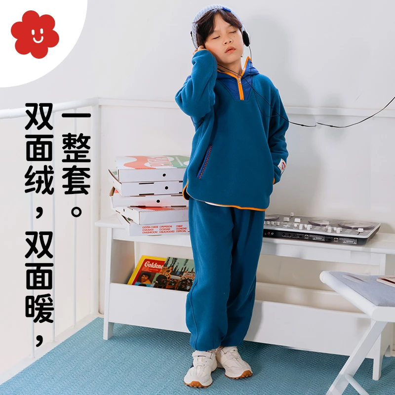 soyo舍予良仓童装仿羊羔绒儿童套装秋冬新款男女童运动服保暖衣服