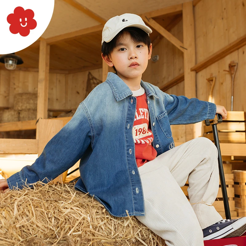 soyo舍予良仓童装渐变牛仔儿童衬衫2024秋季新款男童上衣女童外套