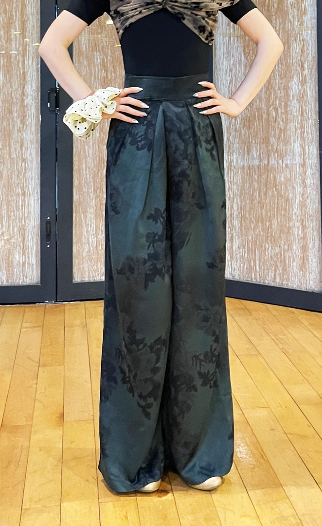 辰艺摩登舞服定制 夜幽绿夏款高腰阔腿裤
