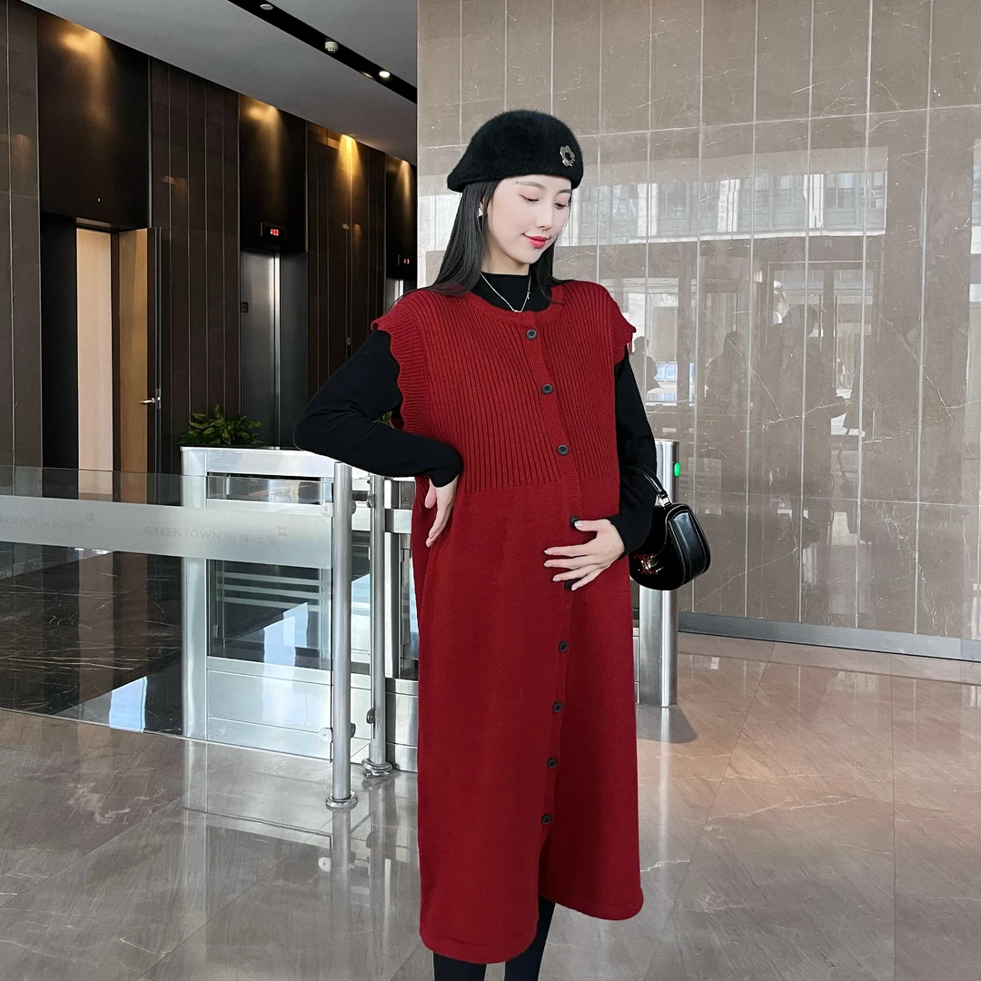 现货/AROOM孕妇装秋冬减龄背心裙套装洋气修身中长款连衣裙U23-23