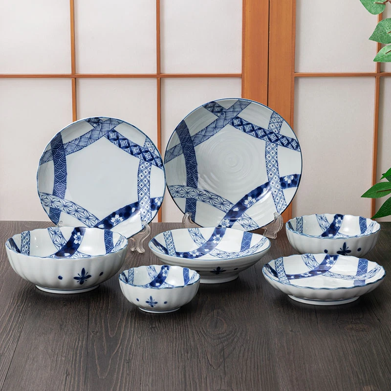 陶趣居日本进口陶瓷碗餐具带小纹家用日式盘子钵碗面碗汤碗沙拉碗