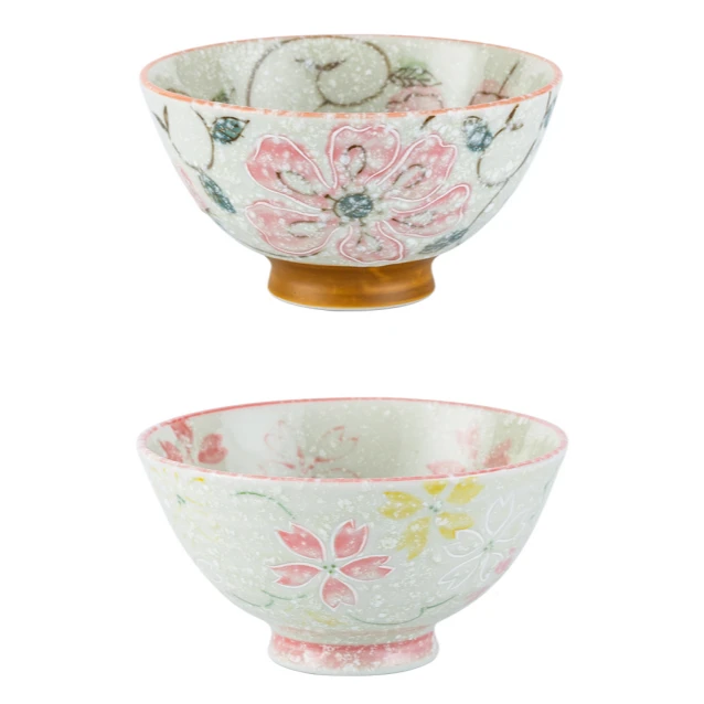 日本进口【2只】浮雕米饭碗 情侣碗雪花釉下彩小碗米饭碗陶瓷碗家用