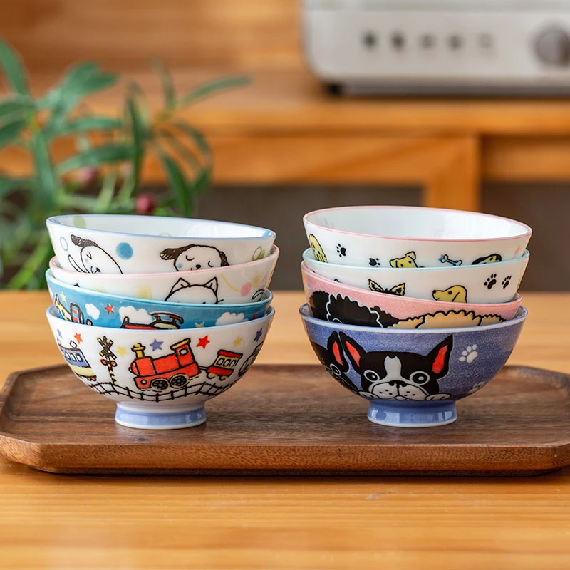 日本进口碗儿童可爱卡通釉下彩家用日式陶瓷碗小碗火车头动物饭碗
