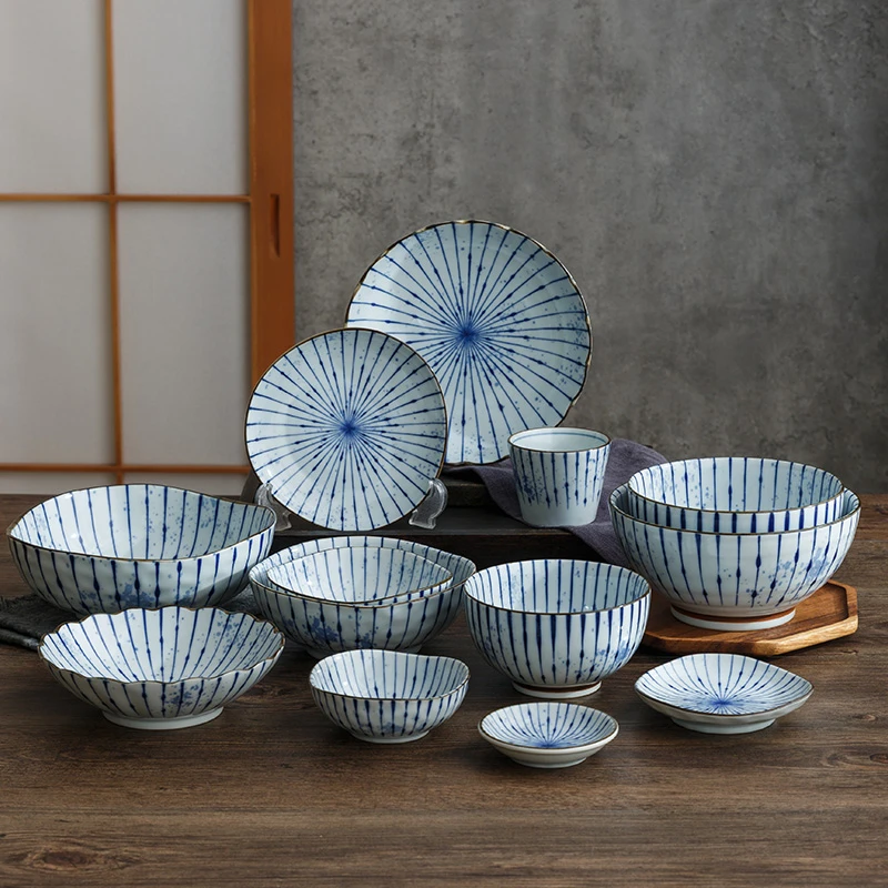 陶趣居吹墨十草日本进口家用餐具日式陶瓷碗盘子钵碗饭碗汤碗面碗