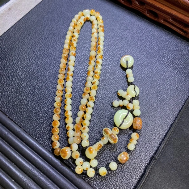 河磨玉85斤奶油料108粒项链精品