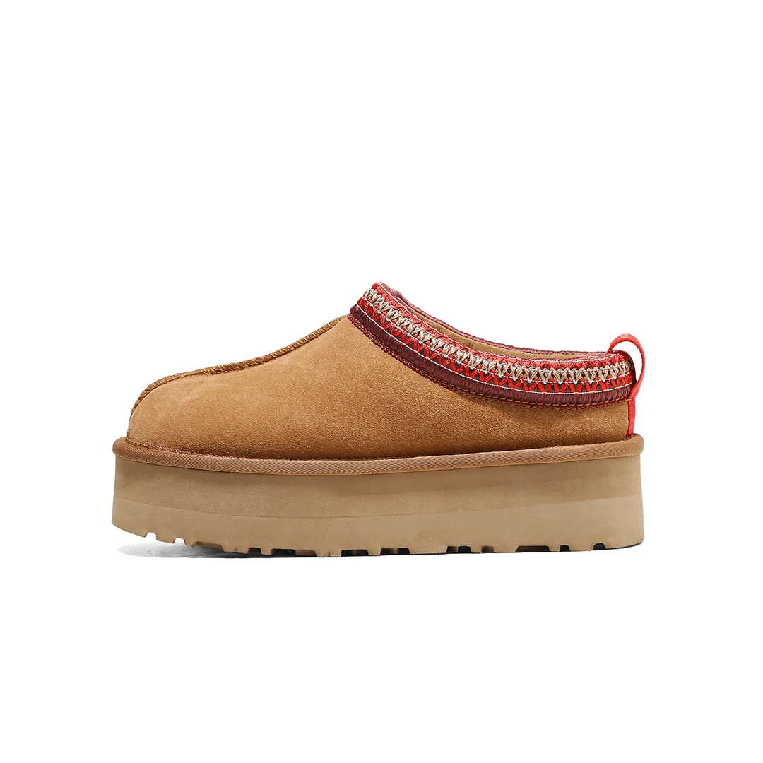 复古针织边圆头低帮保暖雪地靴时尚休闲女士厚底加绒加厚冬季坡跟