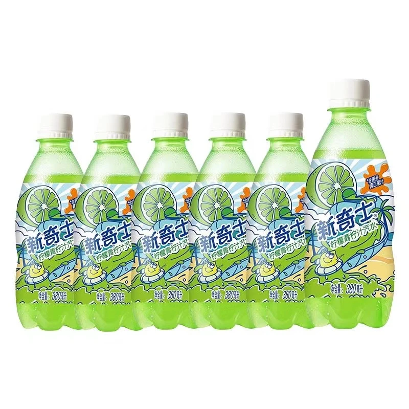 屈臣氏新奇士橙汁柠檬青柠汁汽水380ml*4瓶6瓶气泡果汁味黑加仑