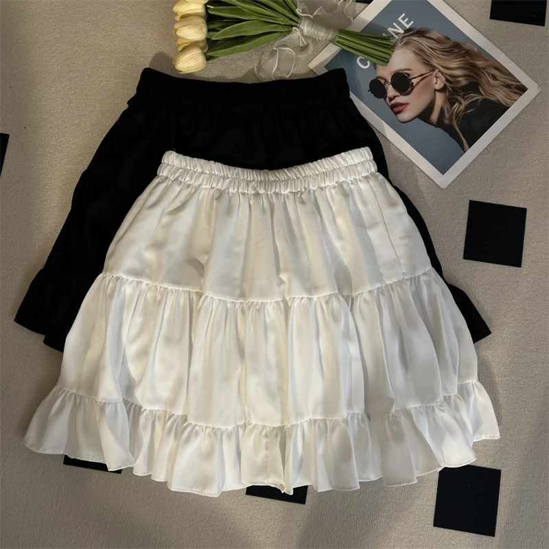 【风铃推荐】24040松紧腰纯色百搭A字裙女夏新款显瘦半身裙高腰