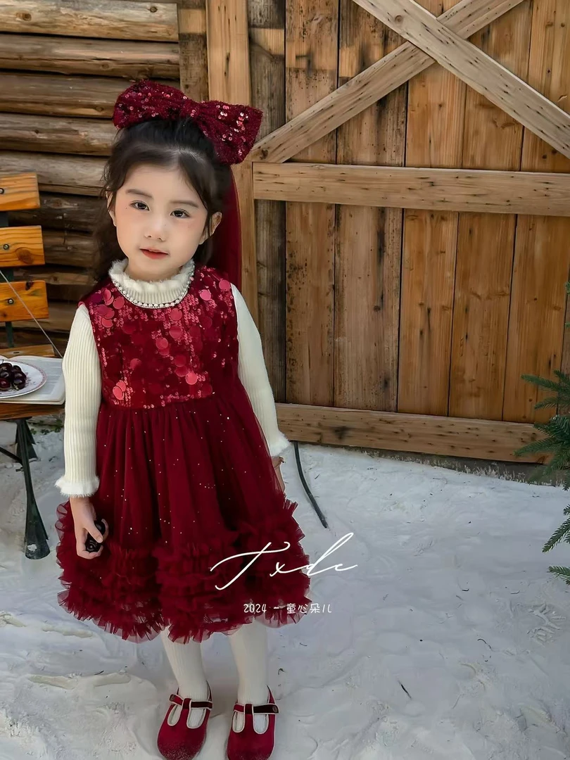 TX-6361- 儿童韩系百搭重工亮闪突突纱裙带头纱~（冬款）