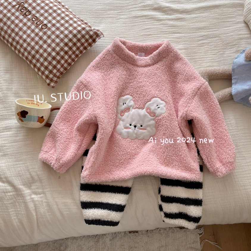 IU-1597-儿童韩系百搭可爱小兔子家居服亲子套装（冬款）
