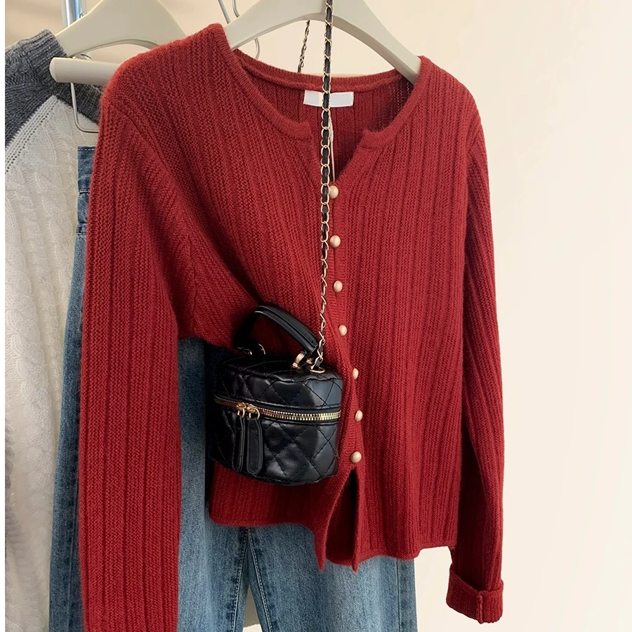 羊毛衫女显瘦气质长袖针织衫网红时尚外套红色百搭打底上衣xz225