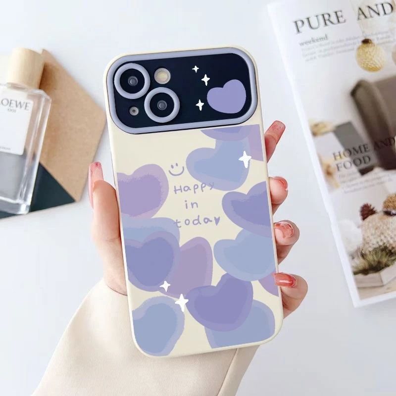 粉紫爱心苹果14Plus手机壳iPhone13视窗12女11promax全包Xr/XsMax