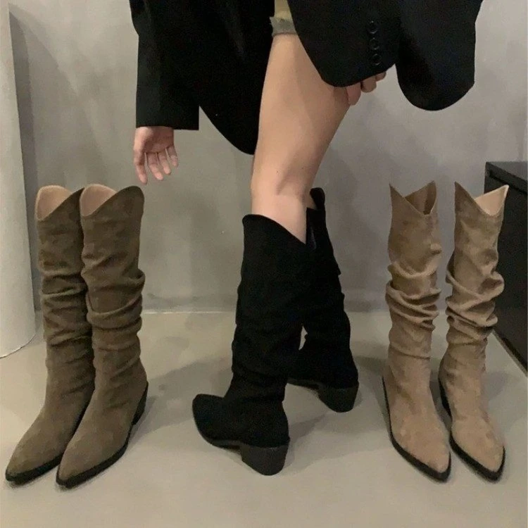 时装靴尖头显瘦女鞋2024年新款冬季女靴复古百搭防滑秋冬季长筒靴
