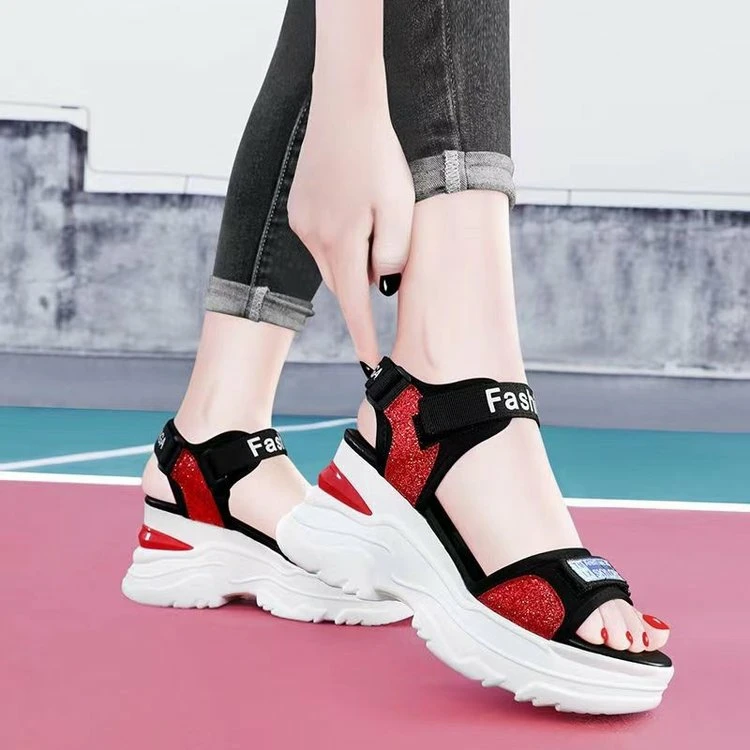 好搭潮流凉鞋女款夏季2024新款百搭软底厚底增高外穿学生凉鞋防滑