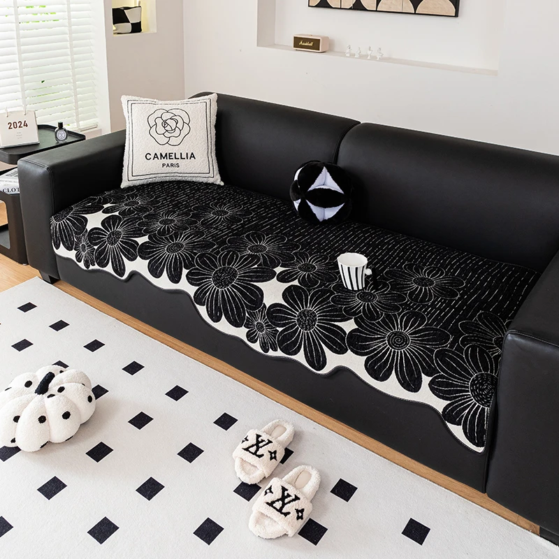 (异形拾花)雪尼尔沙发垫四季通用坐垫不规则沙发盖布轻奢防滑防尘