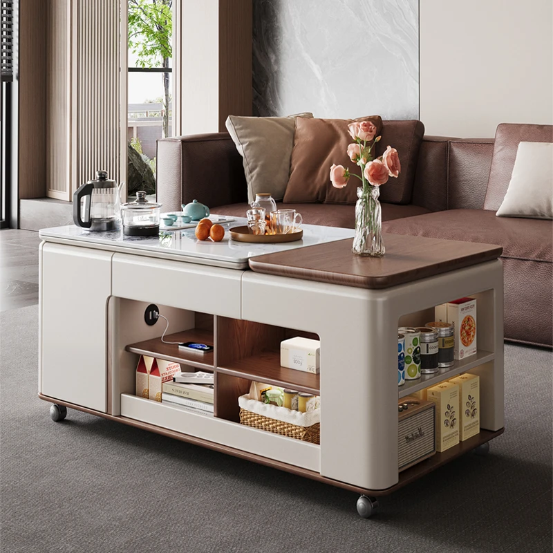 麟睿可移动升降岩板茶几现代简约客厅多功能意式轻奢小户型泡茶台