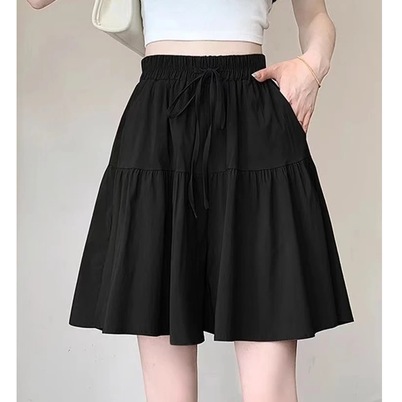 慵懒风冰丝裤阔腿裤裙短裤女裤夏季宽松休闲五分裤时尚半身裙裤子