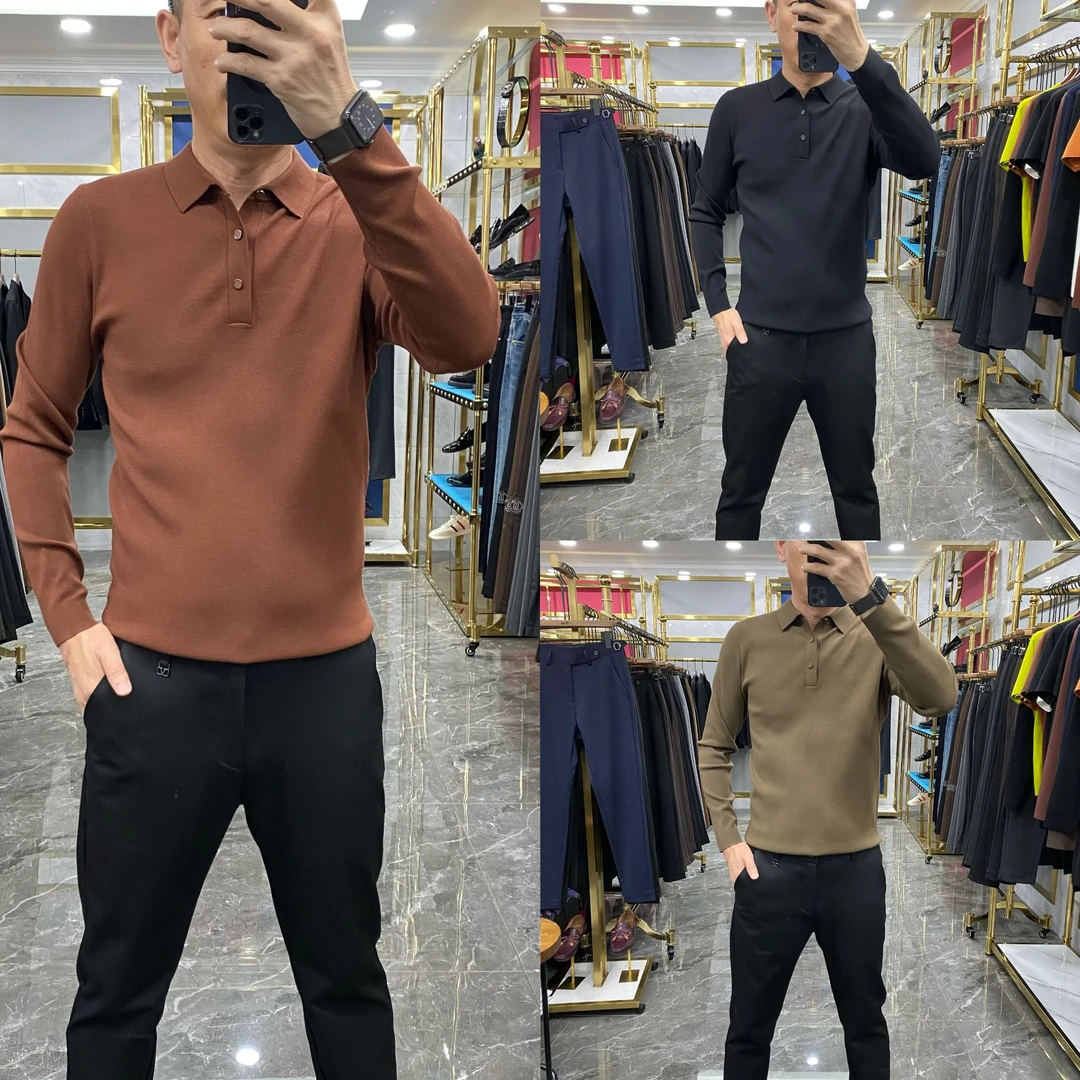 Z690秋冬新款翻领针织毛衣男士欧货高品质简约轻奢长袖毛衣