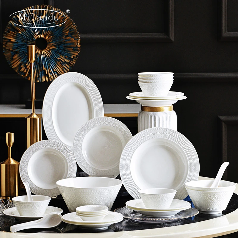Milandu心想事成骨瓷餐具茶具家用送礼典雅简约餐具散件中式高档