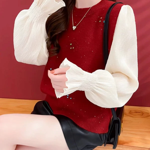 2024新款高品质花朵烫钻拼接上衣0910