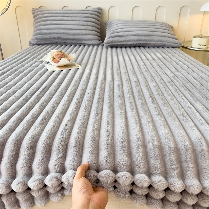 兔毛绒床笠单件秋冬季加绒珊瑚牛奶绒床垫保护罩床单床罩套防尘罩