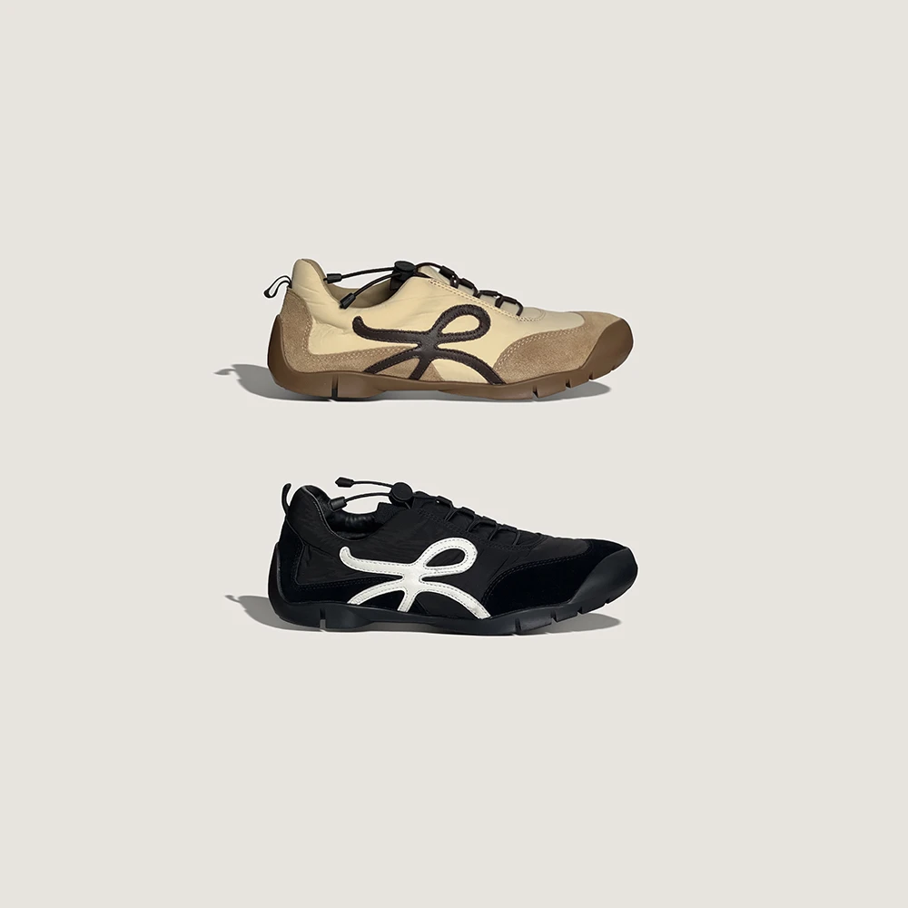 罗家 舒适百搭厚底复古真皮拼色休闲鞋