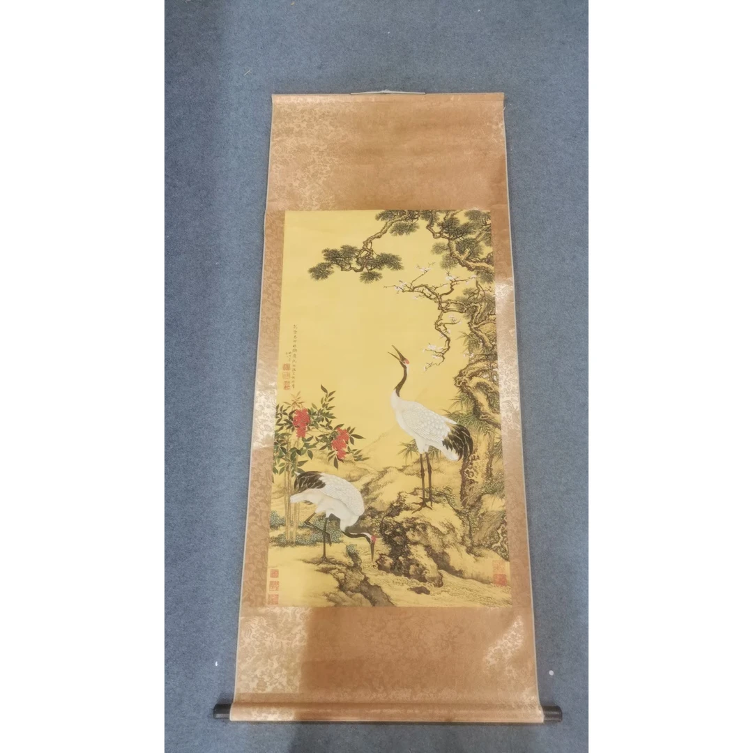 【精品复仿】《松梅双鹤》艺术微喷复刻装裱玄关装饰画